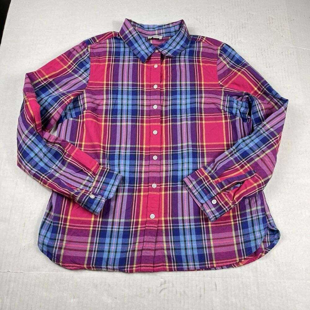 Talbots Button Down Shirt Plaid Long Sleeve Cotton Casual Collared Top PM PETITE